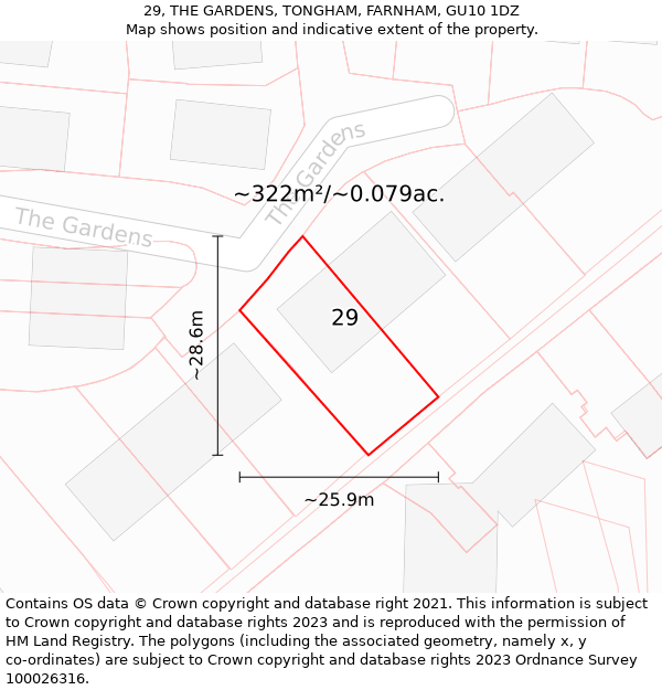 29, THE GARDENS, TONGHAM, FARNHAM, GU10 1DZ: Plot and title map