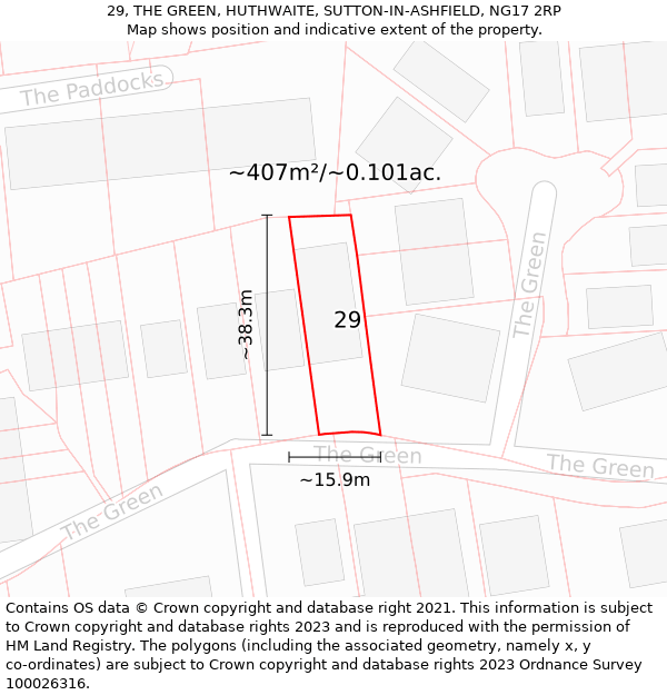 29, THE GREEN, HUTHWAITE, SUTTON-IN-ASHFIELD, NG17 2RP: Plot and title map