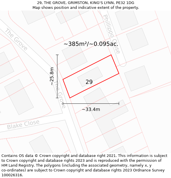 29, THE GROVE, GRIMSTON, KING'S LYNN, PE32 1DG: Plot and title map