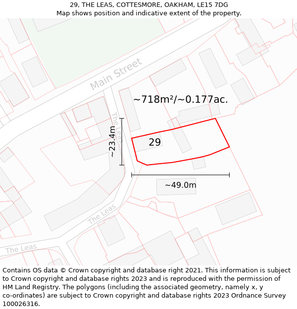 29, THE LEAS, COTTESMORE, OAKHAM, LE15 7DG: Plot and title map