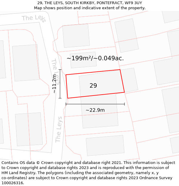 29, THE LEYS, SOUTH KIRKBY, PONTEFRACT, WF9 3UY: Plot and title map