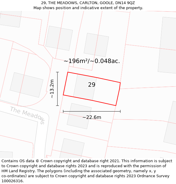 29, THE MEADOWS, CARLTON, GOOLE, DN14 9QZ: Plot and title map