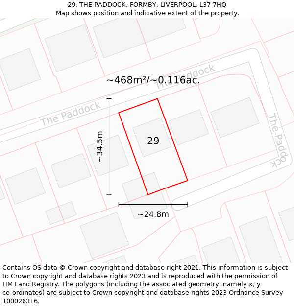 29, THE PADDOCK, FORMBY, LIVERPOOL, L37 7HQ: Plot and title map