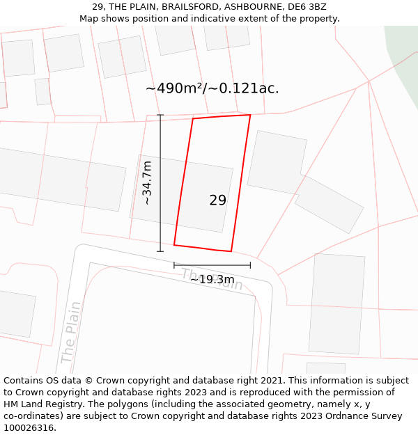 29, THE PLAIN, BRAILSFORD, ASHBOURNE, DE6 3BZ: Plot and title map