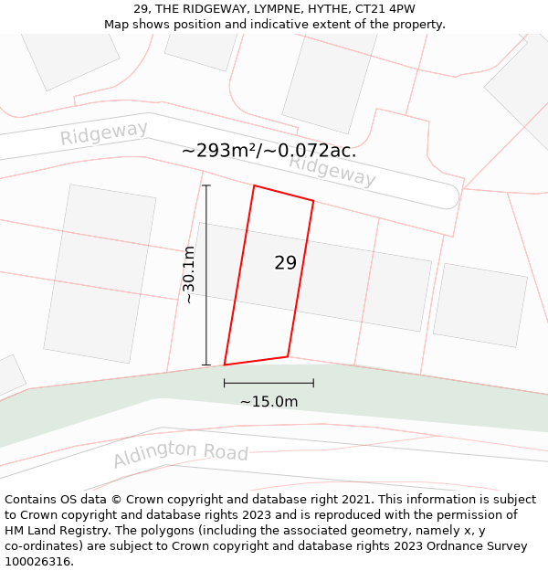 29, THE RIDGEWAY, LYMPNE, HYTHE, CT21 4PW: Plot and title map