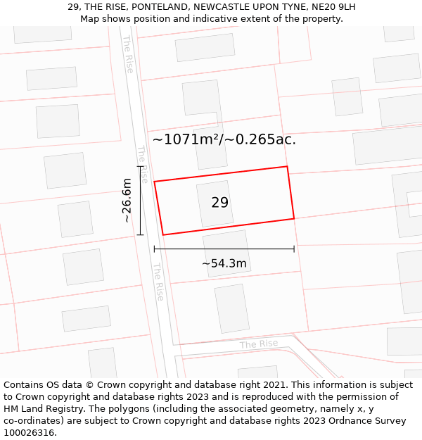 29, THE RISE, PONTELAND, NEWCASTLE UPON TYNE, NE20 9LH: Plot and title map