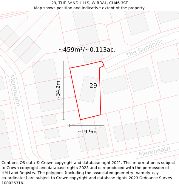 29, THE SANDHILLS, WIRRAL, CH46 3ST: Plot and title map