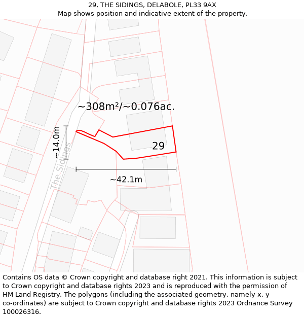 29, THE SIDINGS, DELABOLE, PL33 9AX: Plot and title map