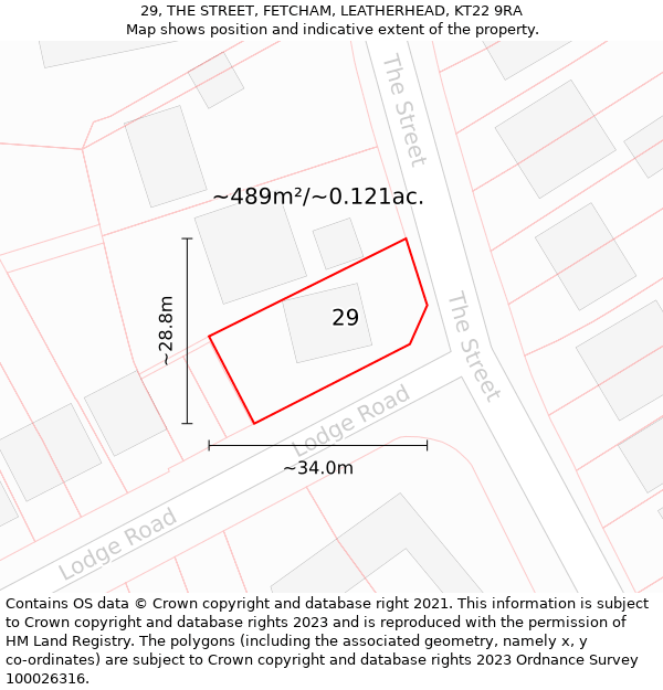 29, THE STREET, FETCHAM, LEATHERHEAD, KT22 9RA: Plot and title map