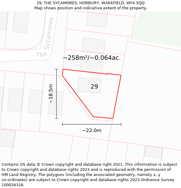 29, THE SYCAMORES, HORBURY, WAKEFIELD, WF4 5QQ: Plot and title map