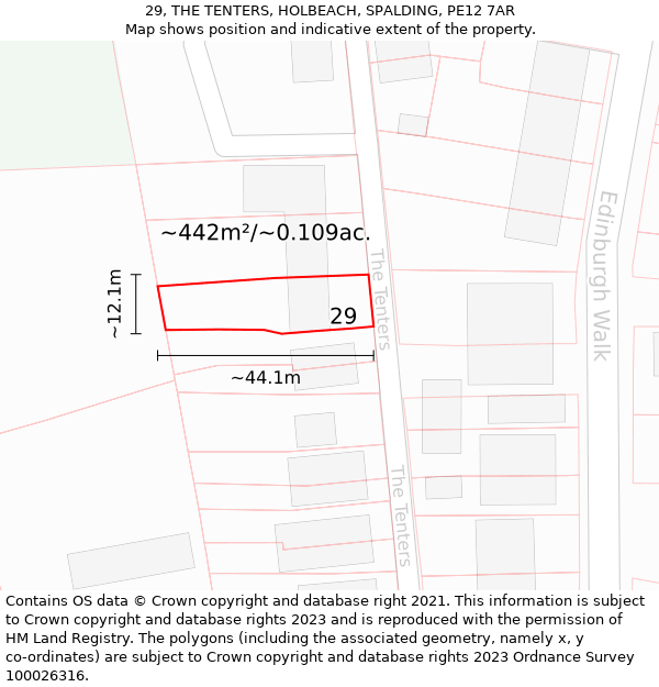 29, THE TENTERS, HOLBEACH, SPALDING, PE12 7AR: Plot and title map