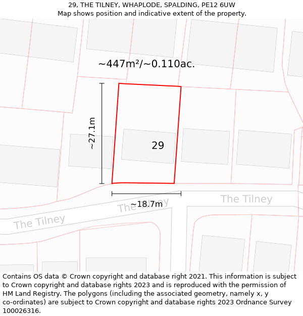 29, THE TILNEY, WHAPLODE, SPALDING, PE12 6UW: Plot and title map