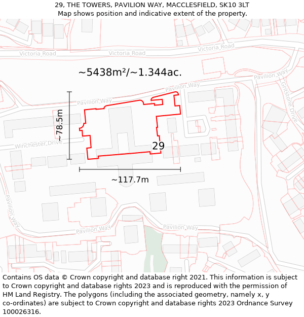29, THE TOWERS, PAVILION WAY, MACCLESFIELD, SK10 3LT: Plot and title map