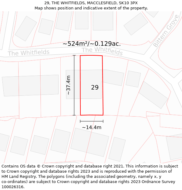 29, THE WHITFIELDS, MACCLESFIELD, SK10 3PX: Plot and title map