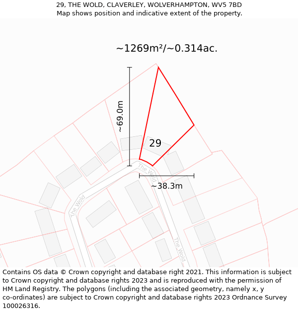 29, THE WOLD, CLAVERLEY, WOLVERHAMPTON, WV5 7BD: Plot and title map