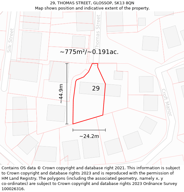 29, THOMAS STREET, GLOSSOP, SK13 8QN: Plot and title map