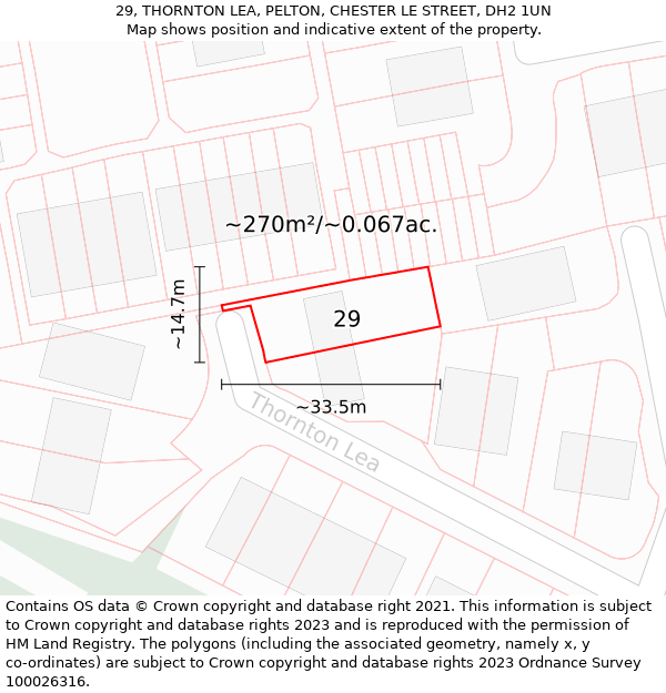 29, THORNTON LEA, PELTON, CHESTER LE STREET, DH2 1UN: Plot and title map