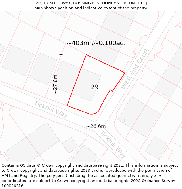 29, TICKHILL WAY, ROSSINGTON, DONCASTER, DN11 0FJ: Plot and title map