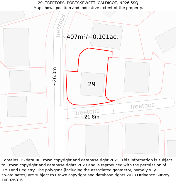 29, TREETOPS, PORTSKEWETT, CALDICOT, NP26 5SQ: Plot and title map