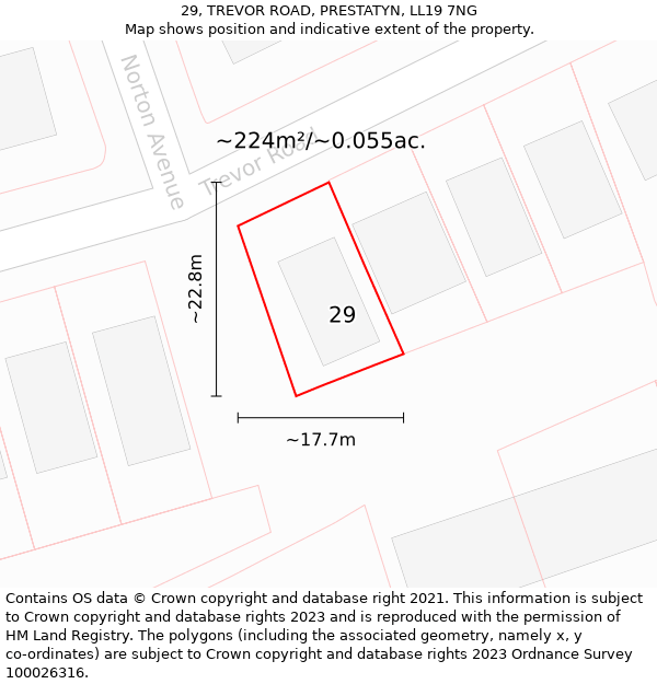 29, TREVOR ROAD, PRESTATYN, LL19 7NG: Plot and title map