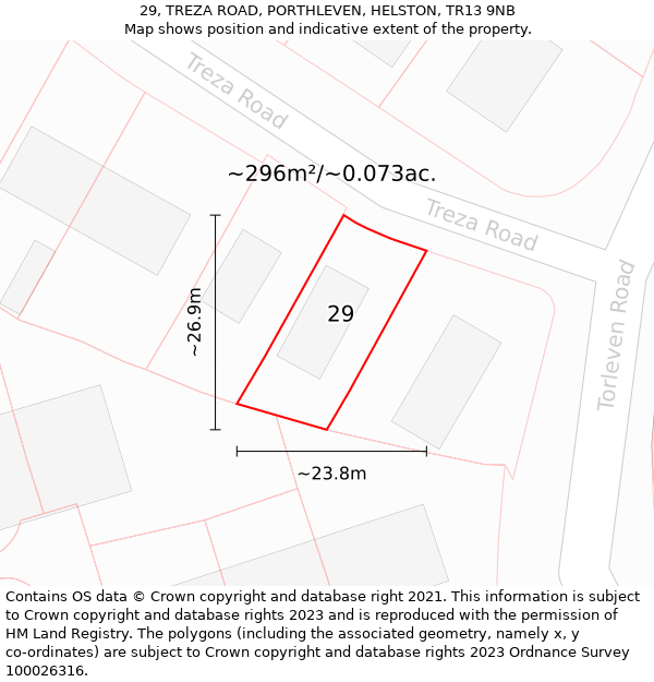 29, TREZA ROAD, PORTHLEVEN, HELSTON, TR13 9NB: Plot and title map