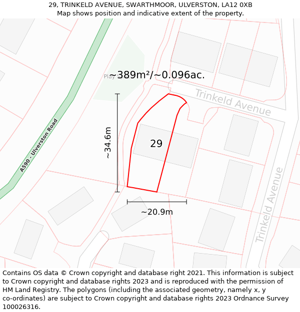 29, TRINKELD AVENUE, SWARTHMOOR, ULVERSTON, LA12 0XB: Plot and title map