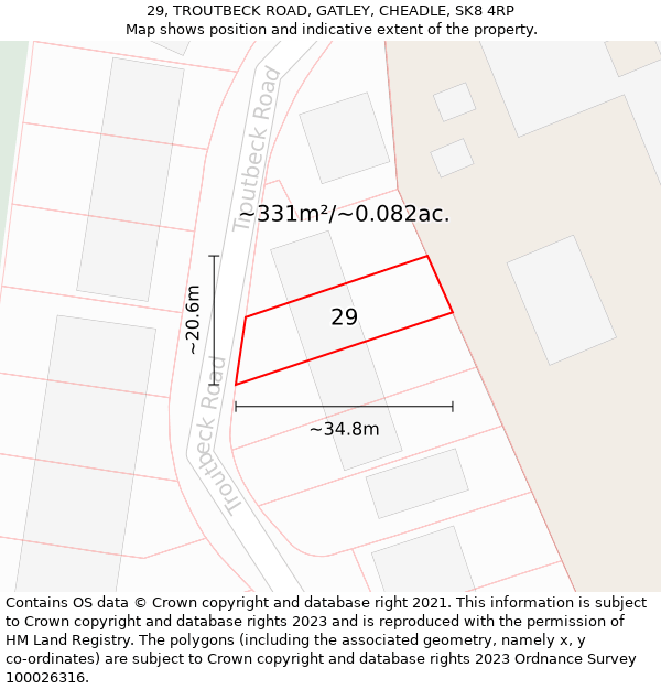 29, TROUTBECK ROAD, GATLEY, CHEADLE, SK8 4RP: Plot and title map