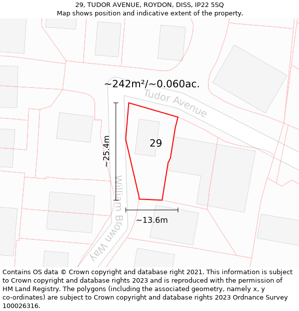 29, TUDOR AVENUE, ROYDON, DISS, IP22 5SQ: Plot and title map