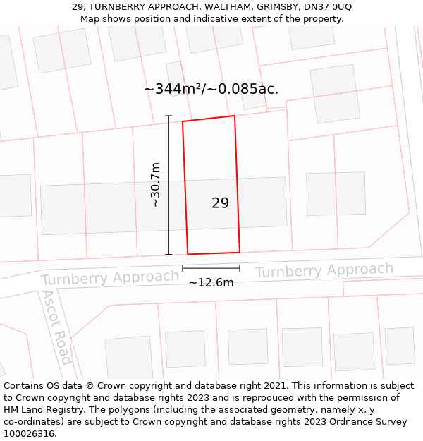 29, TURNBERRY APPROACH, WALTHAM, GRIMSBY, DN37 0UQ: Plot and title map