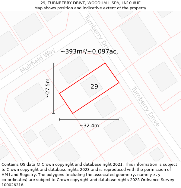 29, TURNBERRY DRIVE, WOODHALL SPA, LN10 6UE: Plot and title map