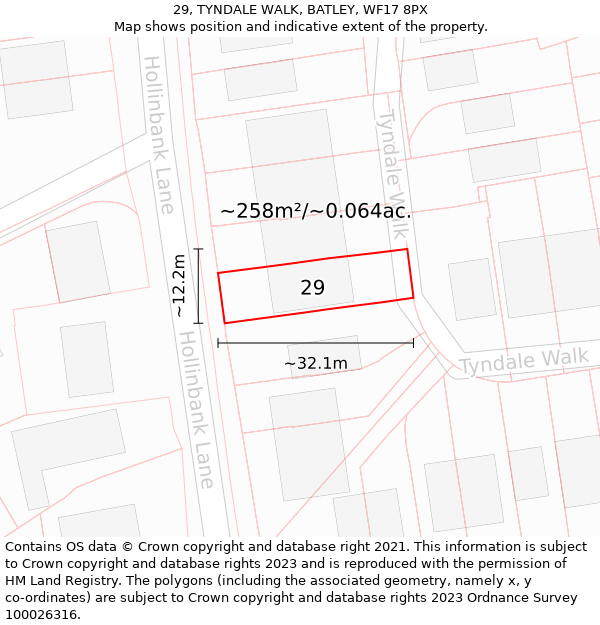 29, TYNDALE WALK, BATLEY, WF17 8PX: Plot and title map