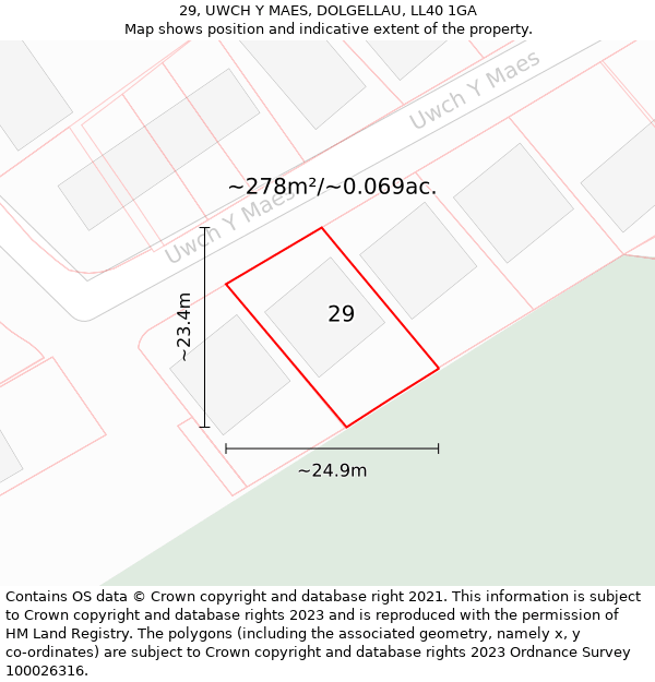 29, UWCH Y MAES, DOLGELLAU, LL40 1GA: Plot and title map