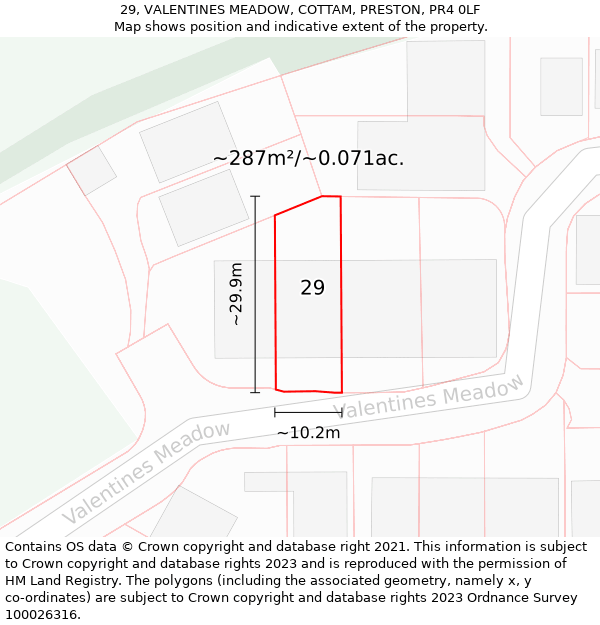 29, VALENTINES MEADOW, COTTAM, PRESTON, PR4 0LF: Plot and title map