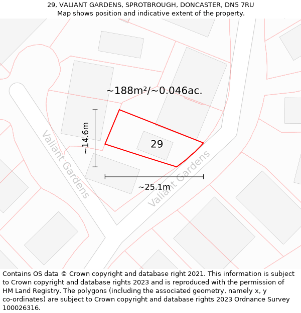 29, VALIANT GARDENS, SPROTBROUGH, DONCASTER, DN5 7RU: Plot and title map