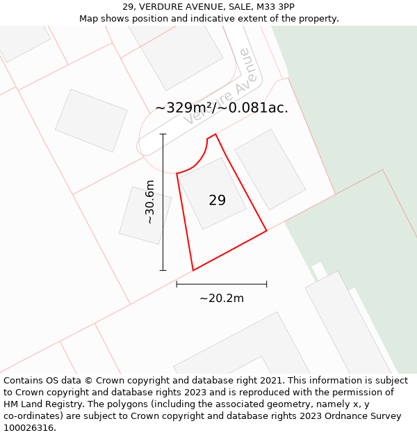 29, VERDURE AVENUE, SALE, M33 3PP: Plot and title map