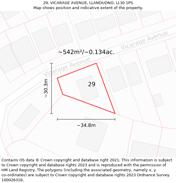 29, VICARAGE AVENUE, LLANDUDNO, LL30 1PS: Plot and title map