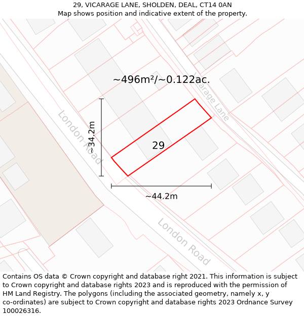 29, VICARAGE LANE, SHOLDEN, DEAL, CT14 0AN: Plot and title map