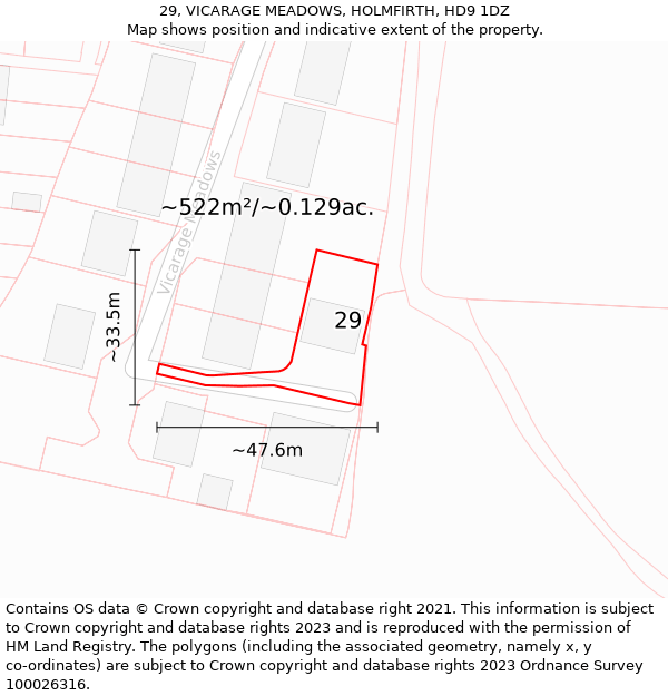 29, VICARAGE MEADOWS, HOLMFIRTH, HD9 1DZ: Plot and title map