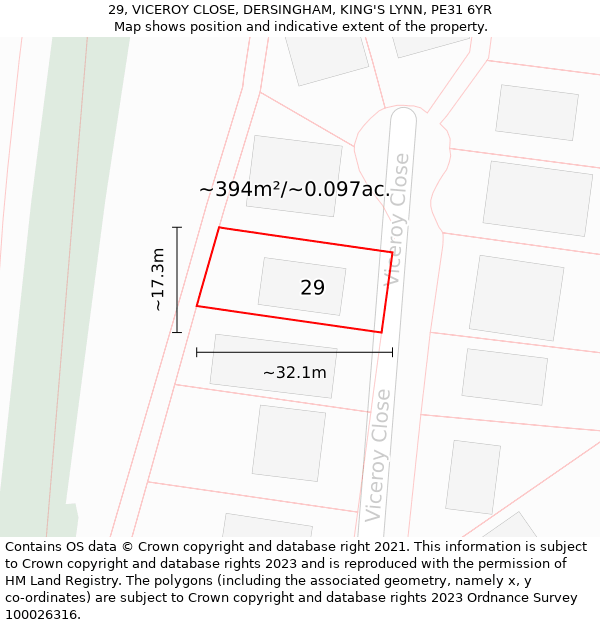 29, VICEROY CLOSE, DERSINGHAM, KING'S LYNN, PE31 6YR: Plot and title map