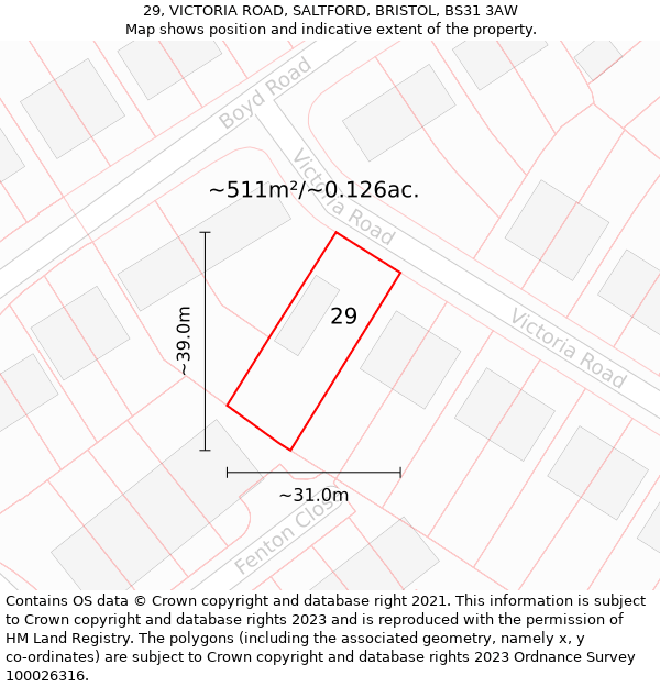 29, VICTORIA ROAD, SALTFORD, BRISTOL, BS31 3AW: Plot and title map