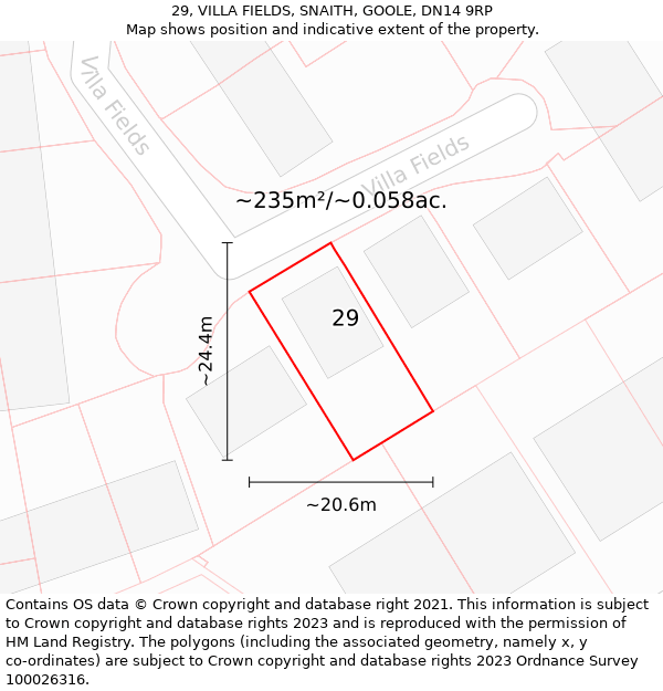 29, VILLA FIELDS, SNAITH, GOOLE, DN14 9RP: Plot and title map