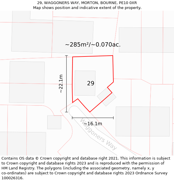 29, WAGGONERS WAY, MORTON, BOURNE, PE10 0XR: Plot and title map