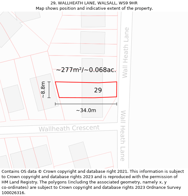 29, WALLHEATH LANE, WALSALL, WS9 9HR: Plot and title map