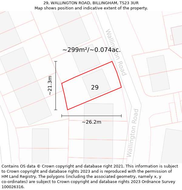 29, WALLINGTON ROAD, BILLINGHAM, TS23 3UR: Plot and title map