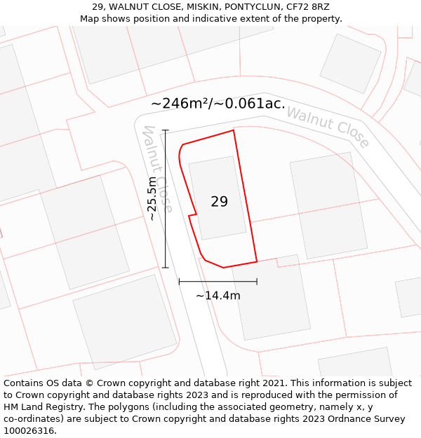 29, WALNUT CLOSE, MISKIN, PONTYCLUN, CF72 8RZ: Plot and title map