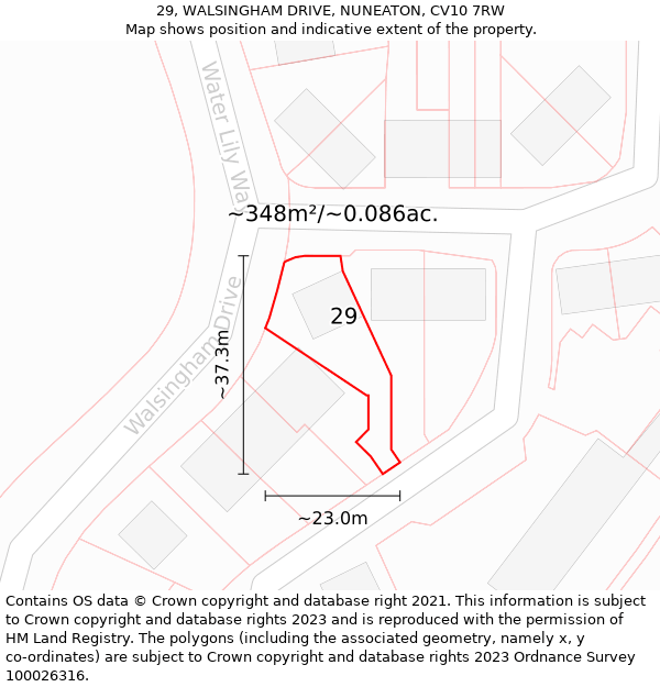 29, WALSINGHAM DRIVE, NUNEATON, CV10 7RW: Plot and title map