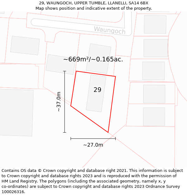 29, WAUNGOCH, UPPER TUMBLE, LLANELLI, SA14 6BX: Plot and title map