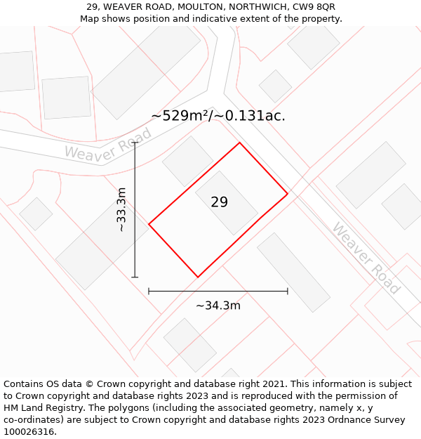 29, WEAVER ROAD, MOULTON, NORTHWICH, CW9 8QR: Plot and title map