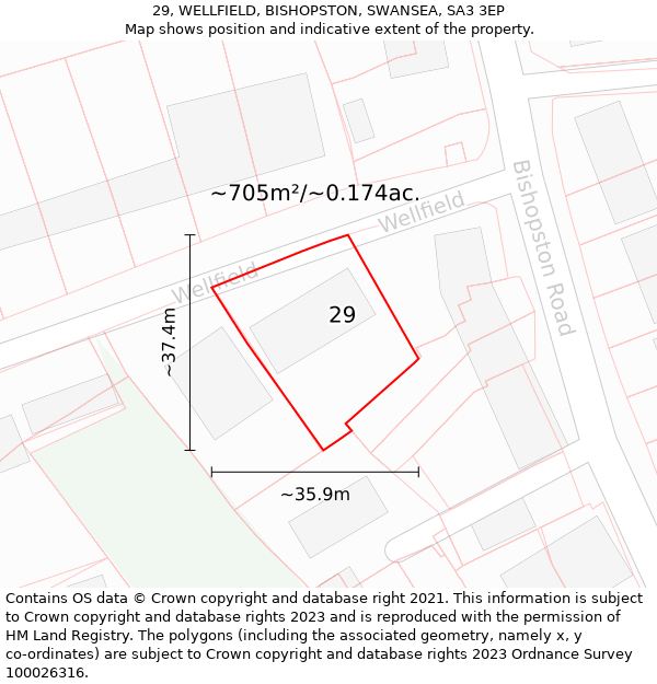 29, WELLFIELD, BISHOPSTON, SWANSEA, SA3 3EP: Plot and title map