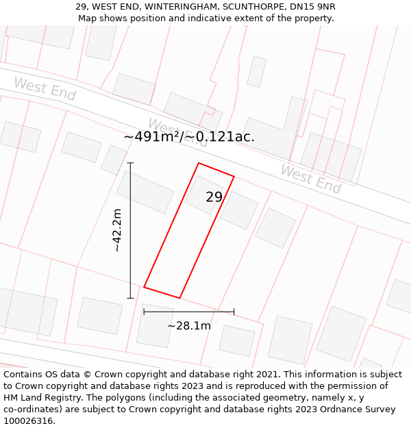 29, WEST END, WINTERINGHAM, SCUNTHORPE, DN15 9NR: Plot and title map